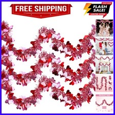 33 Ft Heart Garland Valentines Day Decorations, Red Pink White Metallic Engag...