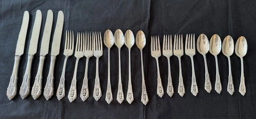 4 Sets 5 Pc Place Settings Wallace Sterling Silver Rose Point Pattern 20 Pcs