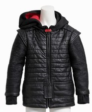Star Wars Jacket Boys 5-6 Black Faux Leather Hooded Return Jedi Kylo Ren Disney