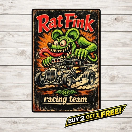 Rat Fink Racing Team 8x12 Vintage Wall Art Metal Tin Sign Garage Man Cave