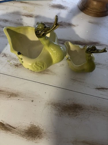 Vintage 1950s Hull Pottery 69 Goose Swan Duck Planter Candy Bowl USA Chartreuse