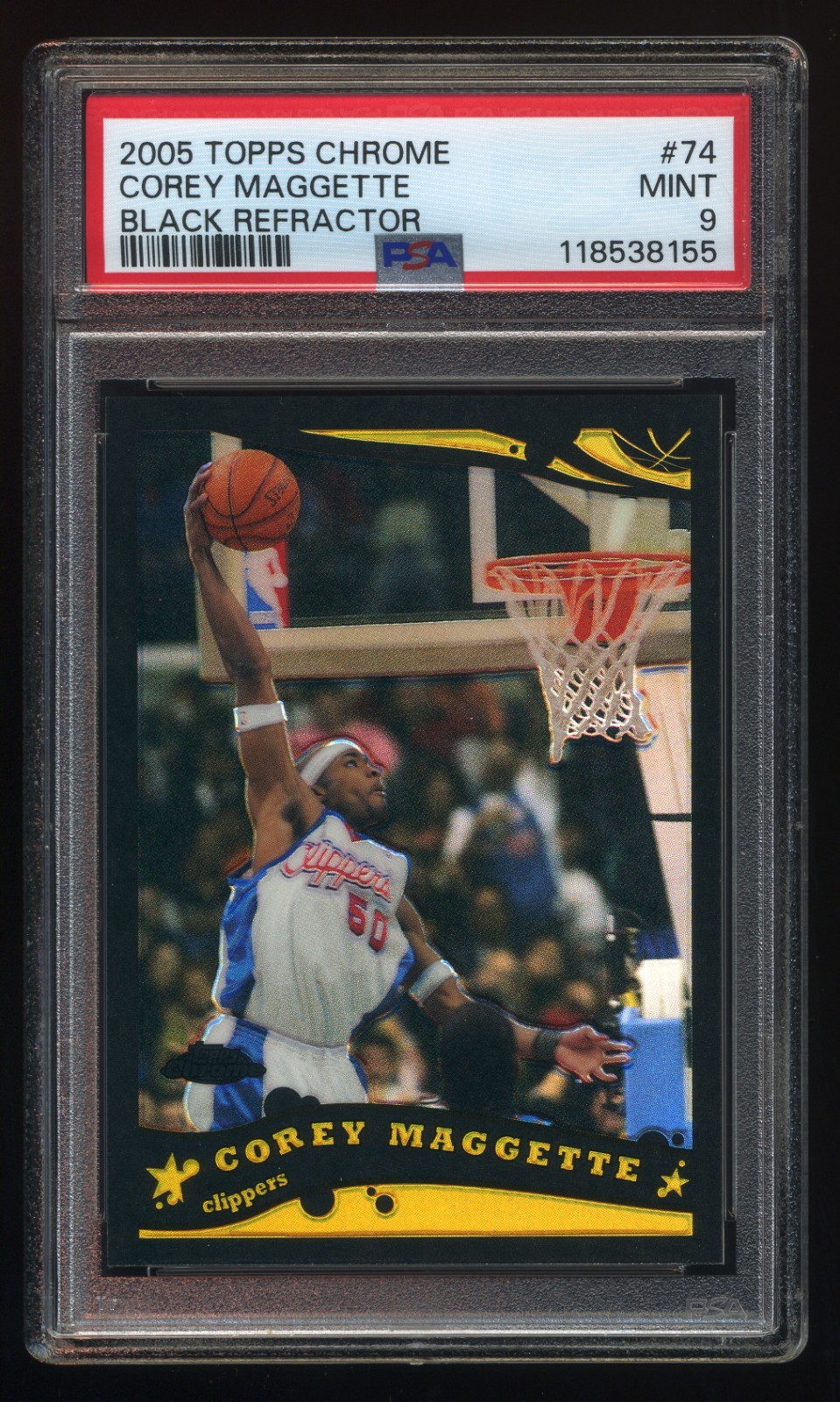 2005 Topps Chrome Basketball #74 Corey Maggette Black Refractor 154/399 PSA 9