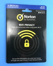 Norton by Symantec WiFi Privacy 5 Devices 1 Year Subscription NEW #1796