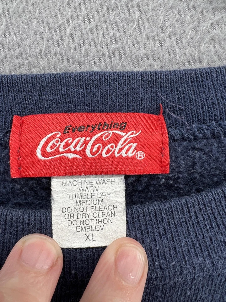 Sudadera De Colección Coca-Cola Para Hombres XL Azul Marino Cuello Redondo Vellón Chenilla Parche Logo Foto 3 de 4