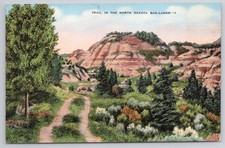 North Dakota Badlands Trail Strata Butte Linen Postcard Hapstrom Co.
