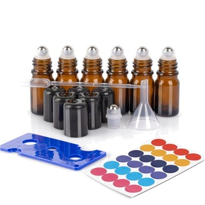 Roll On Flasche, 5ml, Glas, Braun, Set mit Pipette, Wiederverwendbar, Anti-UV