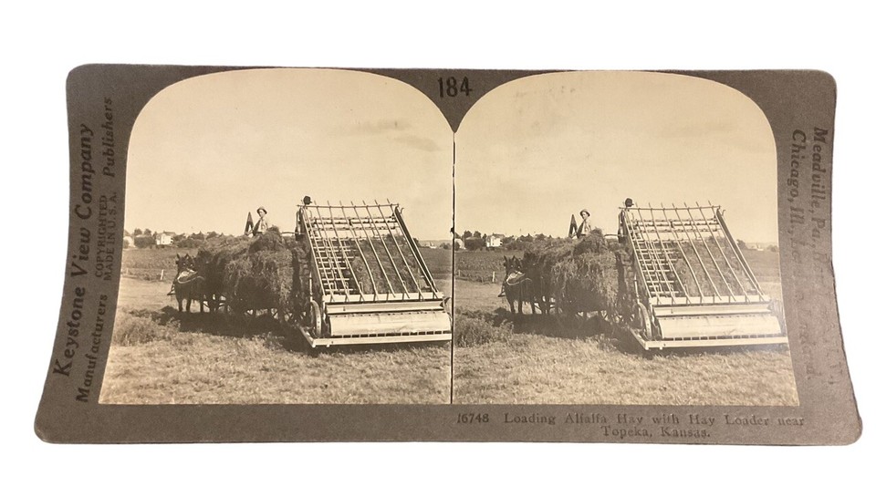 Topeka KS Horse Drawn Alfalfa Hay Loader Kansas c1920 Keystone 16748