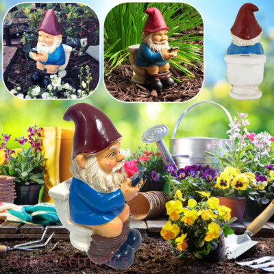 Funny Garden Gnomes 5'' Tall Naughty Gnome Garden Gnome Statue Sitting On Toilet Reading Phone Waterproof Resin Half Naked Gnomes Decor For Patio, Yard, Lawn 1
