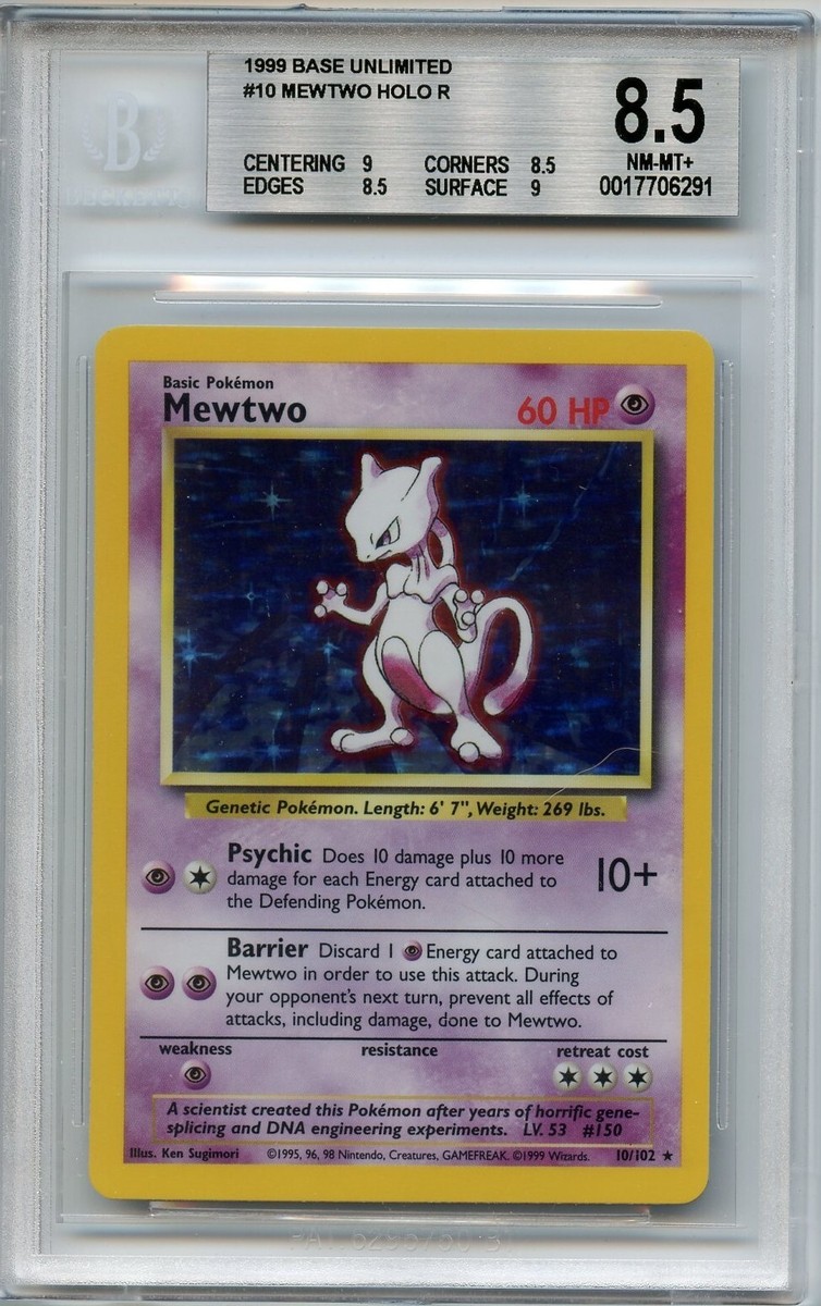 BGS 8.5 (with subs) MEWTWO 1999 Pokémon Base Set #10/102 Unlimited