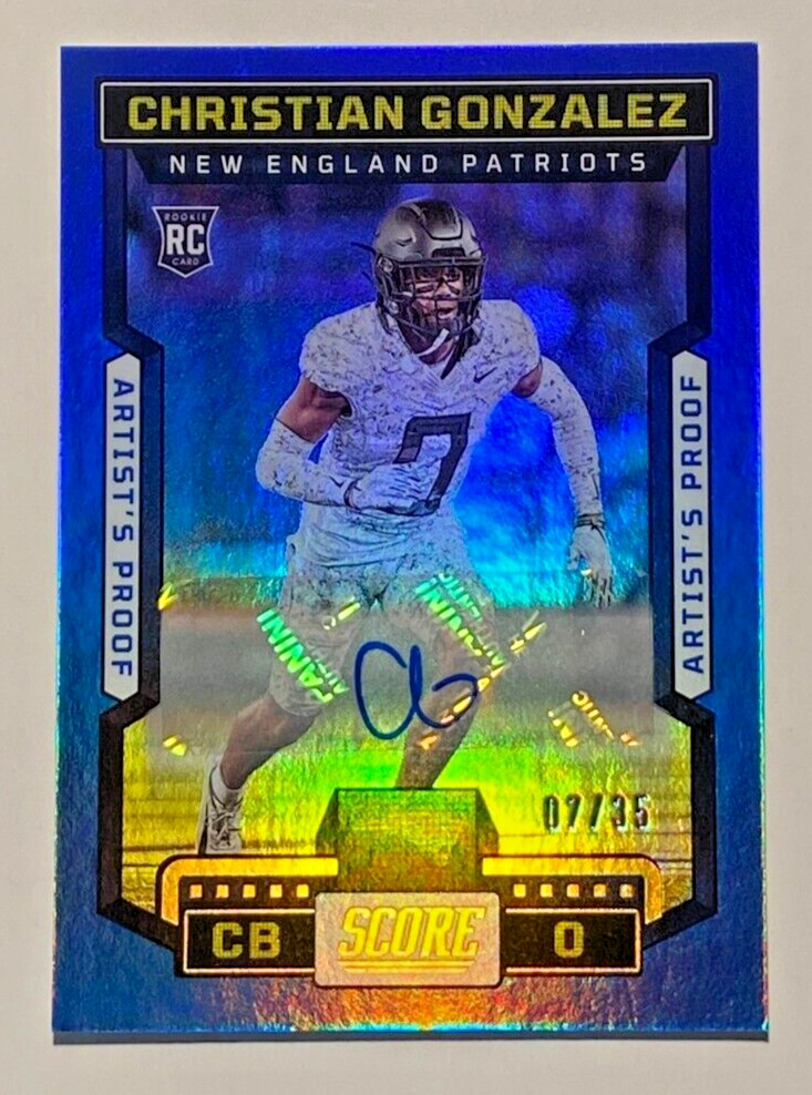 2023 Score Football #381 CHRISTIAN GONZALEZ RC Auto 07/35 Blue Artist's Proof