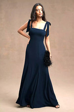 $248 BHLDN Clara Shoulder Tie Square Neck Georgette Gown in Navy 10 NEW B941