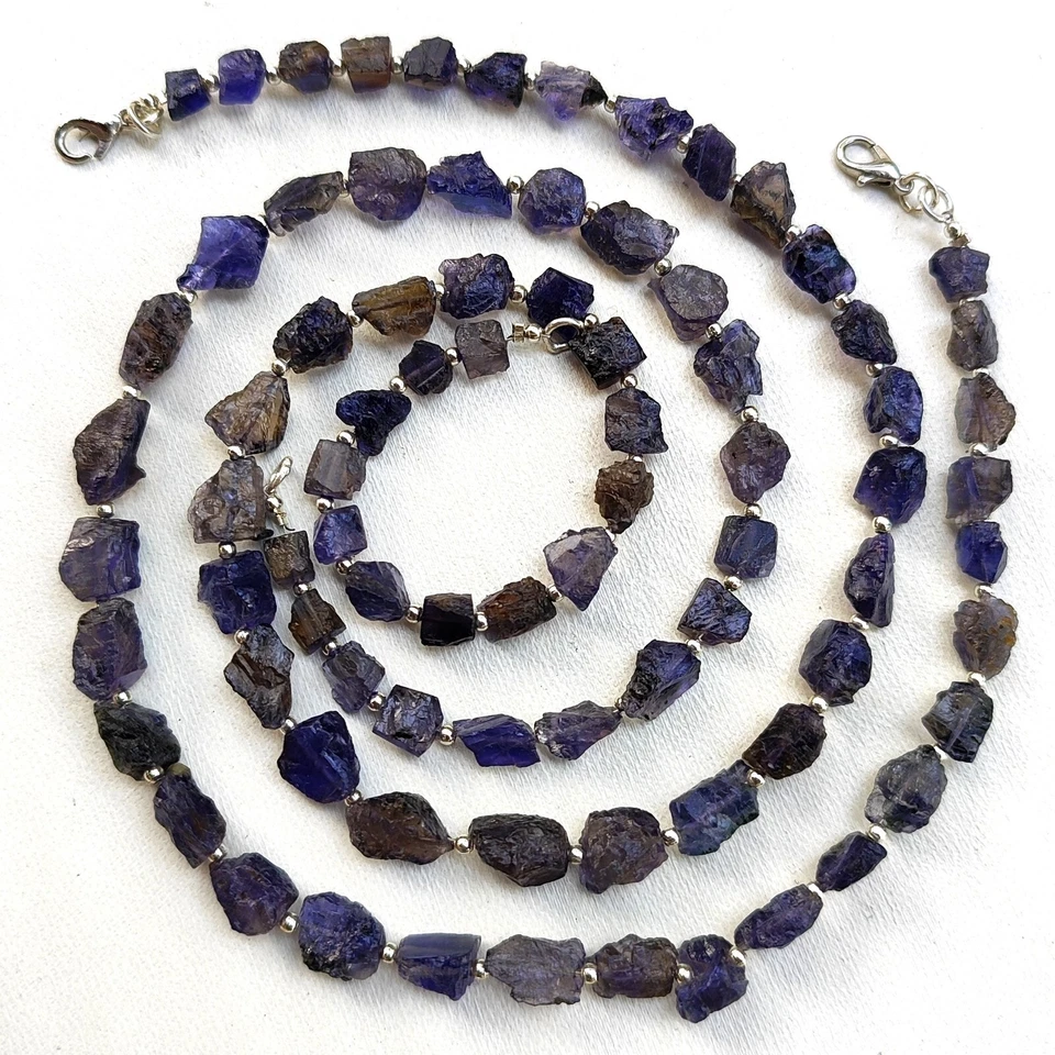 Natural Iolite Gemstone 7 to 12 mm Size Raw Nugget Shape Beads 17.5" Necklace - Image 4 of 4