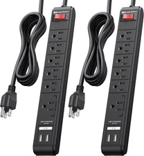 Cable Matters 2-Pack 6-Outlet Surge Protector Power Strip with 2 USB Charging