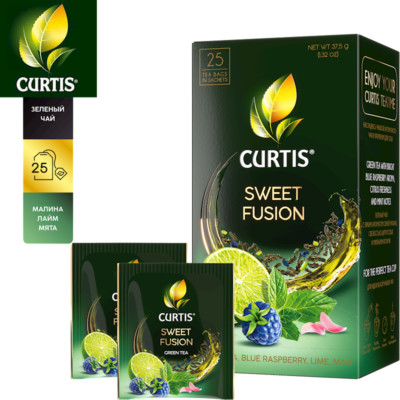 Curtis Green Tea SWEET FUSION 25 Tb Made Russia No GMO Blue Raspberry Lime Mint