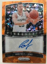 2019-20 Panini Prizm #PM-JKP Orange Ice Penmanship AUTO Jakob Poeltl Raptors