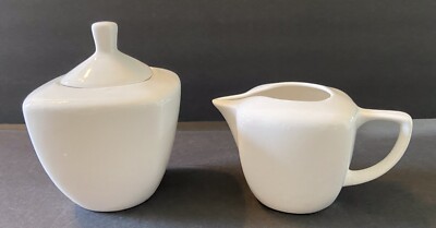 Covered Sugar Bowl & Creamer Gibson Home ''Zen'' Square White Never Used