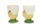 Vintage White Milk Glass Egg Cup w/ Chickens- Set of 2