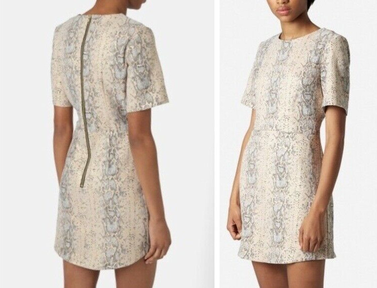 🎄 Topshop Gold Shine Snake Print Mini Trend Shift Dress Christmas 10 38 RRP£68