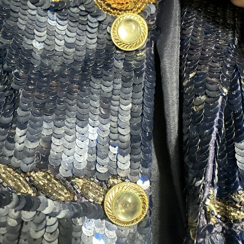 Vintage The Icing Women's Blue Sailor Nautical Sequin Blazer Jacket 80s Medium - Picture 8 of 18