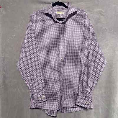 Michael Kors Men's Long Sleeve Button-Down Shirt Purple Plaid Size 16.5 34-35