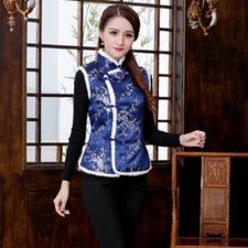 Ladies Ethnic Waistcoat Fleece Quilted Chinese New Year Vest Coat Top Retro Chic