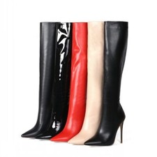 Women Pointy Toe Knee High Thigh Boots Back Zip Stilettos High Heels Shoes Party
