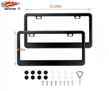 Stainless Steel Universal Black License Plate Frame Tag Cover Screw Caps US 2PCS