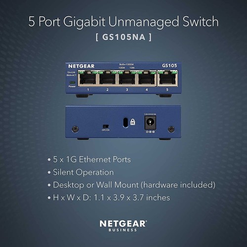 NETGEAR 5-Port Gigabit Ethernet Unmanaged Switch GS105NA Desktop or Wall Mount - Picture 11 of 14