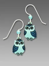 Sienna Sky Earrings Sterling Silver Hook Hand Painted Blue Owl Handmade USA