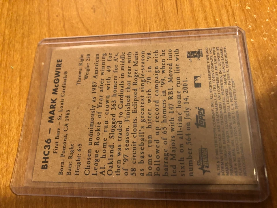 2001 Bowman Heritage Chrome Mark McGwire St. Louis Cardinals BHC36 - Image 2 of 2