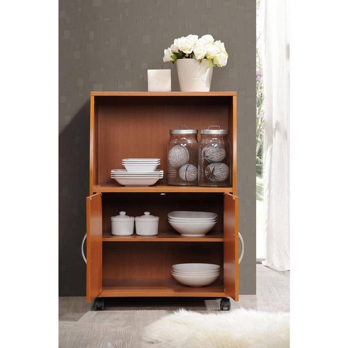HODEDAH Microwave Carts 33"x22" Particle Board Wood w/ Doors+Wheels in Cherry - Picture 5 of 5