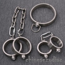 Heavy Stainless Steel Handcuffs Ankle Cuffs Neck Collar Press Lock BDSM Bondage