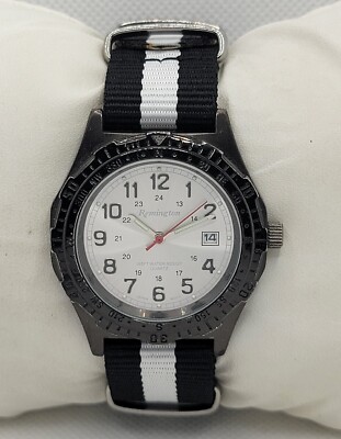 Mens Remington Round Black Case Silver  Dial Date Canvas Strap Watch 19-024 I8