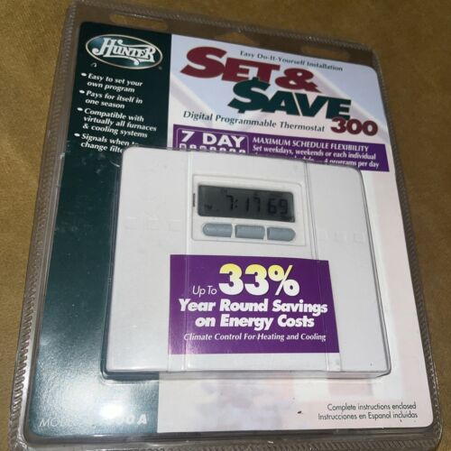 Hunter Auto Saver 7-Day Digital White Programmable Thermostat 44300A Save Money - Picture 1 of 17