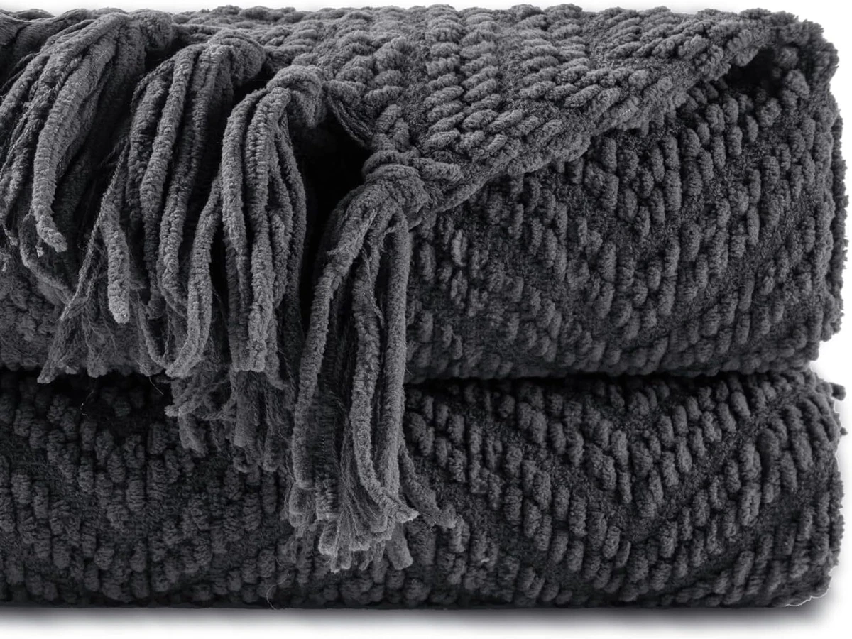 BATTILO HOME Dark Grey Throw Blanket for Couch Knit Charcoal