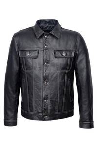Mens Tan Leather Trucker Jacket Photos