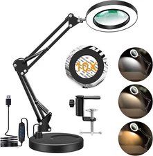10X Magnifying Glass with Light and Stand, 2-in-1 LED Magnifier Desk Lamp for US