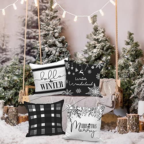 Lanpn Hello Winter Outdoor Merry Christmas Throw Pillow Covers 24x24