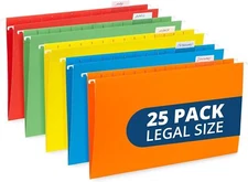 Blue Summit Legal Size Hanging File Folders, 25 Reinforced Hanging Files in Asso