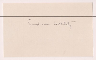 Autographed 3x5 Card Eudora Welty short story writer, novelist, photographer   