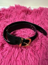 VTG Paloma Picasso Black Iconic w/"X" Gold Tone Buckle Leather Belt size M 75