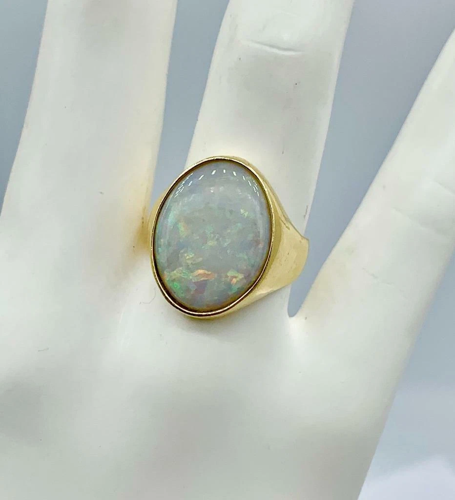 Vintage 14K Yellow Gold Crystal Fire Opal Dome Ring Size 5