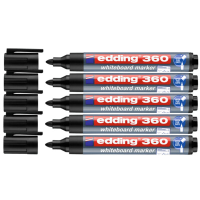 5x edding 360 Whiteboardmarker Board Marker schwarz 1,5-3 mm nachfüllbar