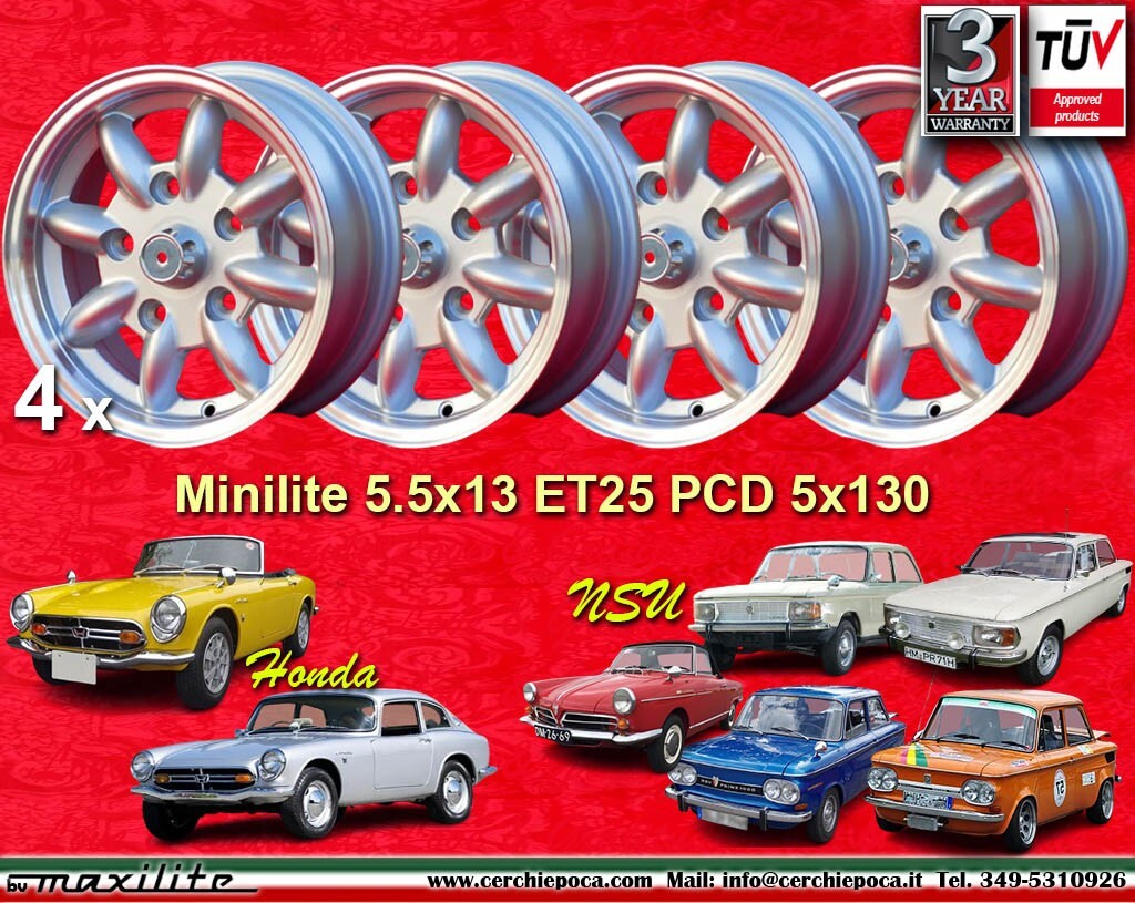 4 Cerchi Honda S600 S800 Minilite 5.5x13 ET25 5x130 Wheels Felgen