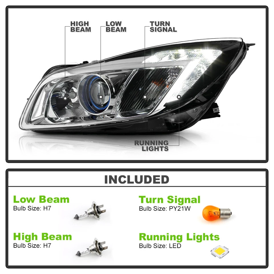Faros proyectores Buick Regal 2011-2013 con luces de circulación LED DRL lámparas 11-13 Foto 3 de 4