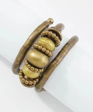 NEW Gold Tone Floral Textured Women's Wrap Layer Boho Beaded Bracelet Boutique