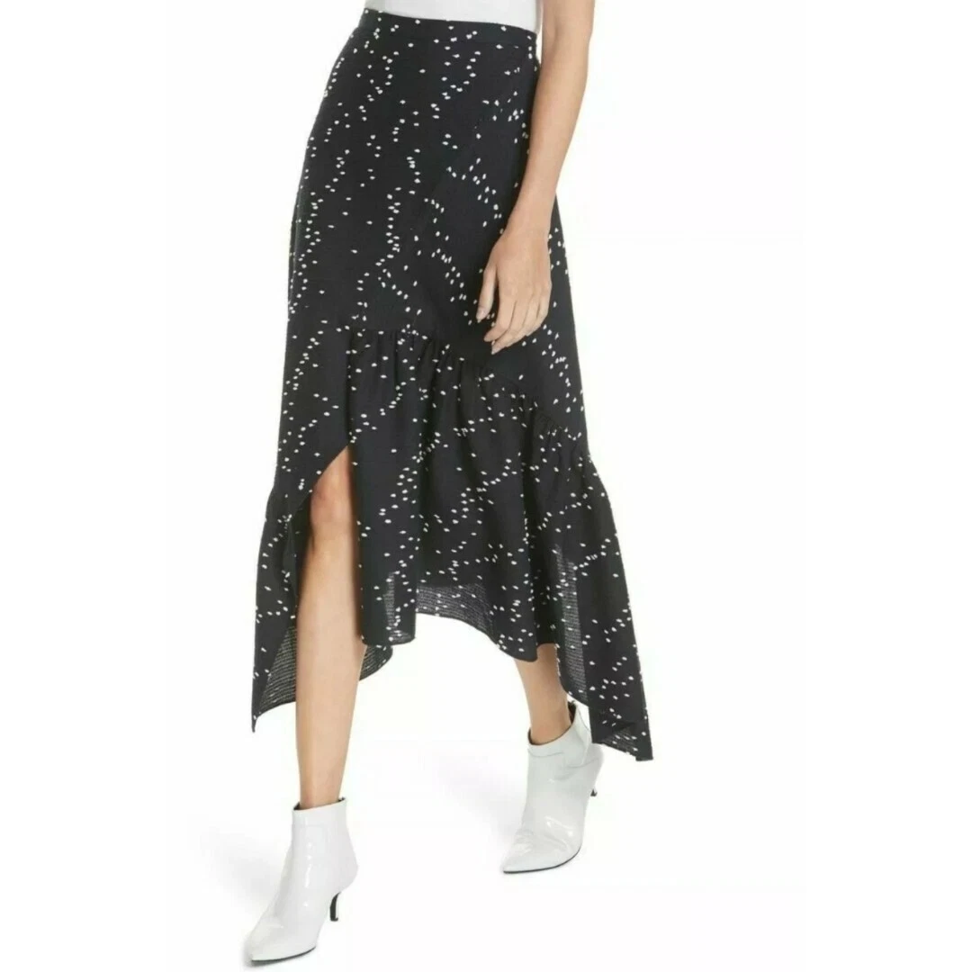 3.1 PHILLIP LIM Womens 6 Asymmetrical Midi Skirt Ruffle Hem Polka Dot Print