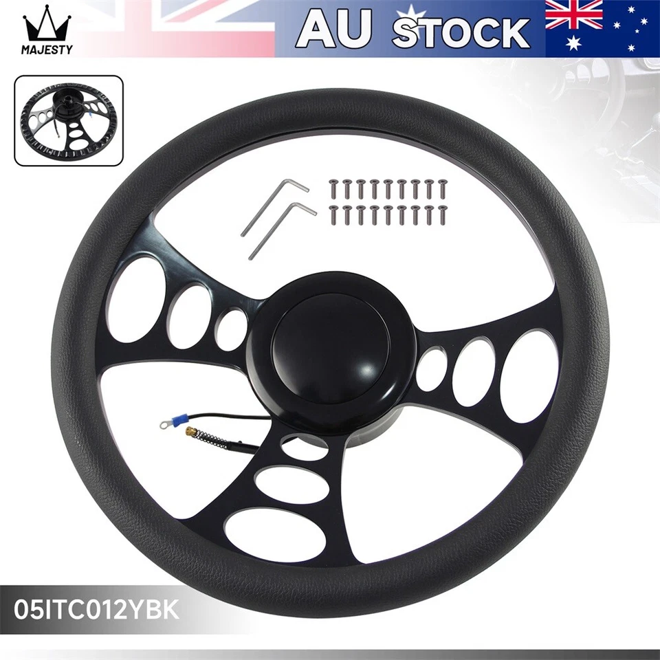 14" 9-Bolt Chrome W/Half Wrap PVC Steering Wheel + Adapter For Chevy GM Cadillac - image 3 of 4