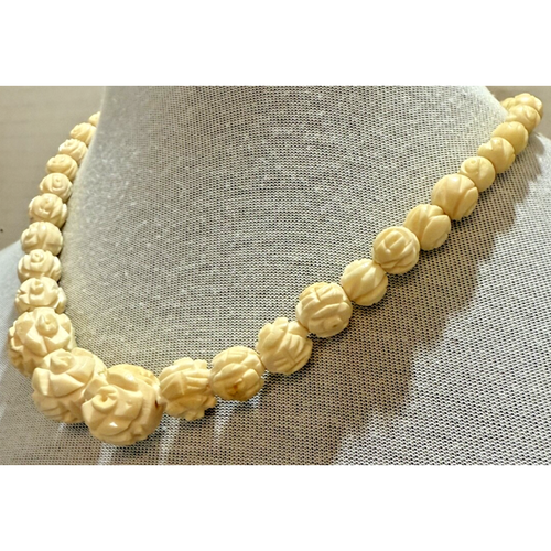 Vintage 1960s Hand Carved Antler Rose Pattern Beads - Picture 3 of 7