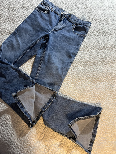 Zara 5 Pocket Jeans Girls 13-14 Blue Denim Hi-Rise Wide Boot Bell 5” Slit On Leg